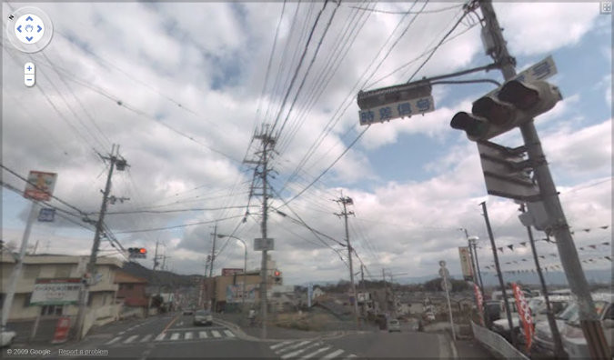 Streetview - Freaky wiring over a road in Nara, Japan.
