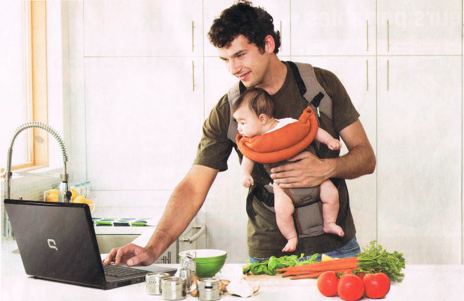 Dopey things in publicity: Cooking with a baby stuck to your front...