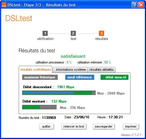 My ADSL connection test results (2010/06/22, 17h30 CET)