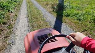 Mowing the driveway.