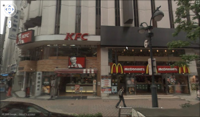 Streetview - KFC and McDonald's side by side in Tokyo