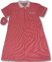 Gingham (pink chequerboard) school uniform, showing interference patterning
