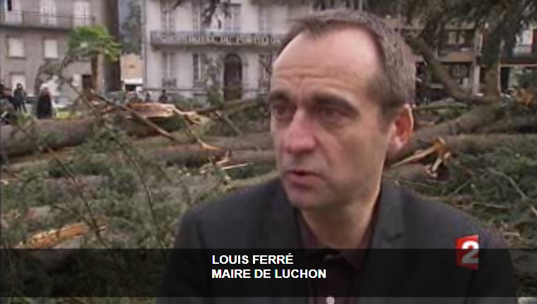Luchon, with trees snapped all over town [Hurricane Xynthia]
