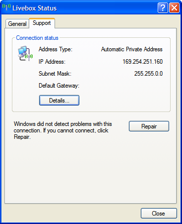 Windows XP WiFi connection failure - Automatic Private Address