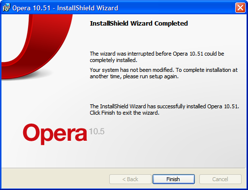 Opera 10.51 installer stupid message
