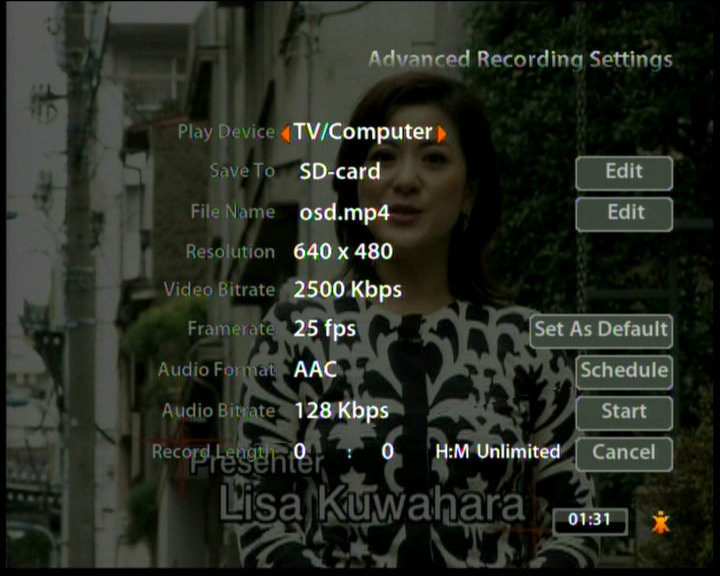 Neuros OSD screenshot - advanced recording settings
