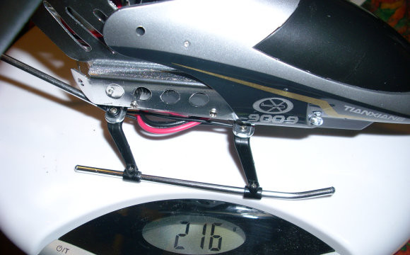 Helicopter, as supplied, weighs 216g.