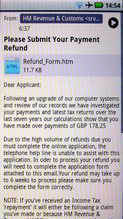 HM Revenue and Customs spam (as seen on my phone)