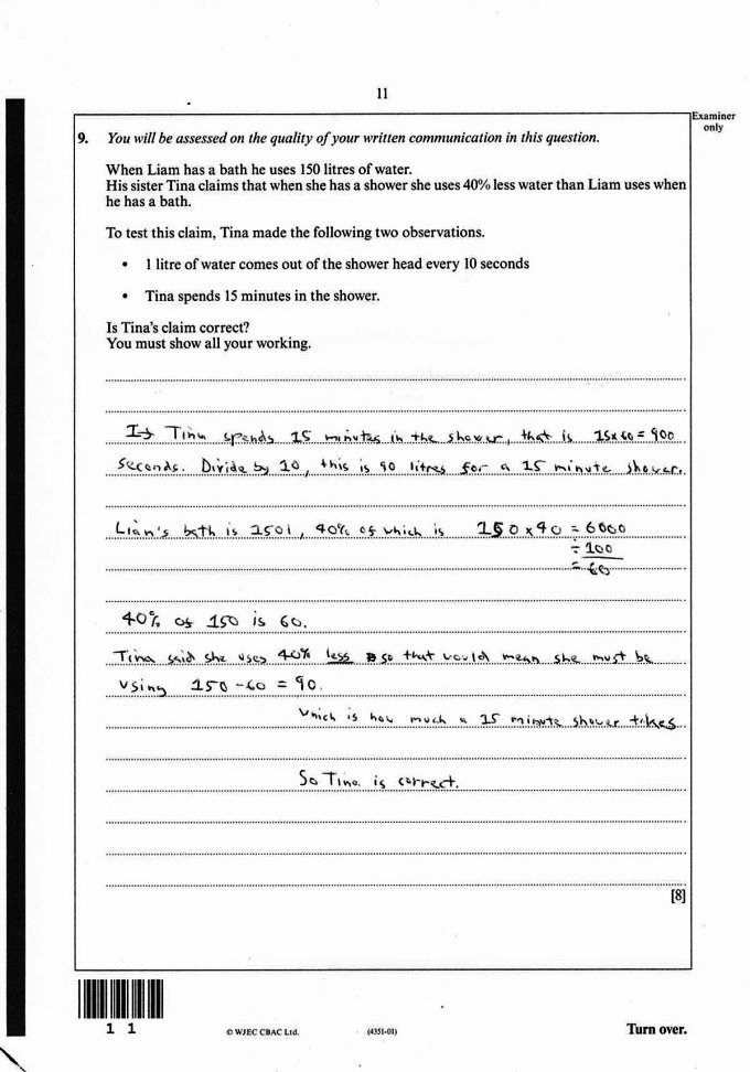 Examination paper, maths foundation, page 11