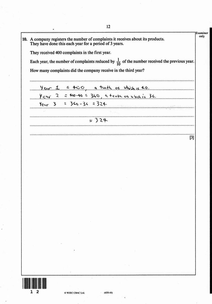 Examination paper, maths foundation, page 12