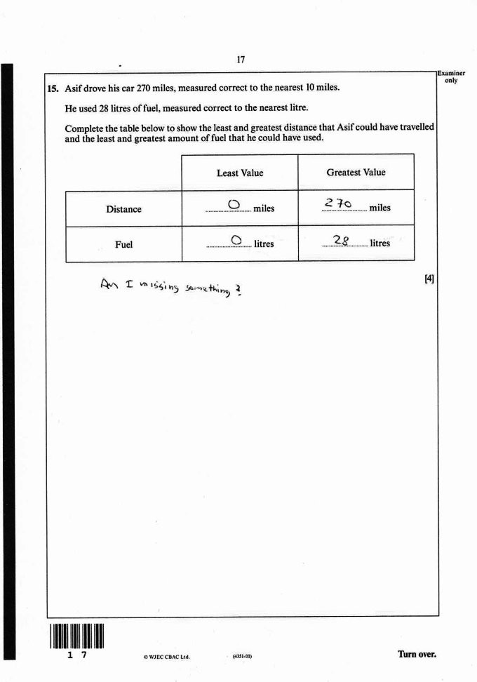 Examination paper, maths foundation, page 17